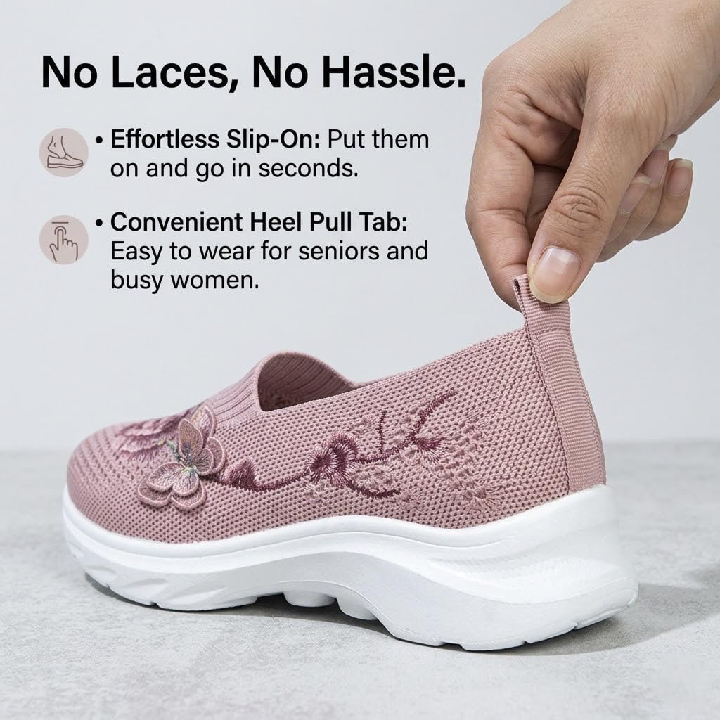 Mocasines con bordado de mariposa para mujer, transpirables, de malla de punto, ligeros, cómodos, informales, ortopédicos, para caminar, con soporte de arco