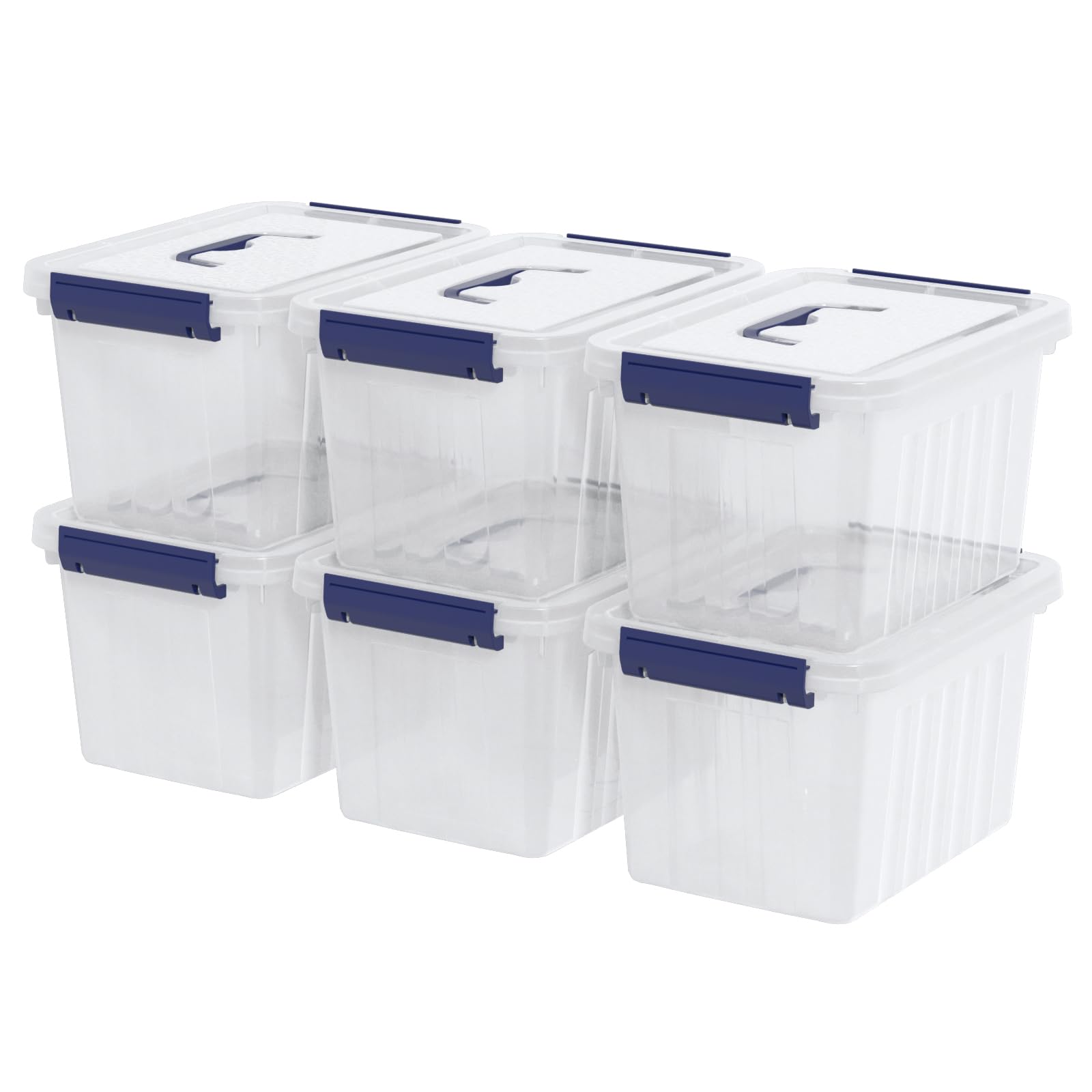 Ziglous 3 L Plastic Storage Boxes with Lids and Handle, Clear Stackable Storage Containers, 6 Packs, Blue