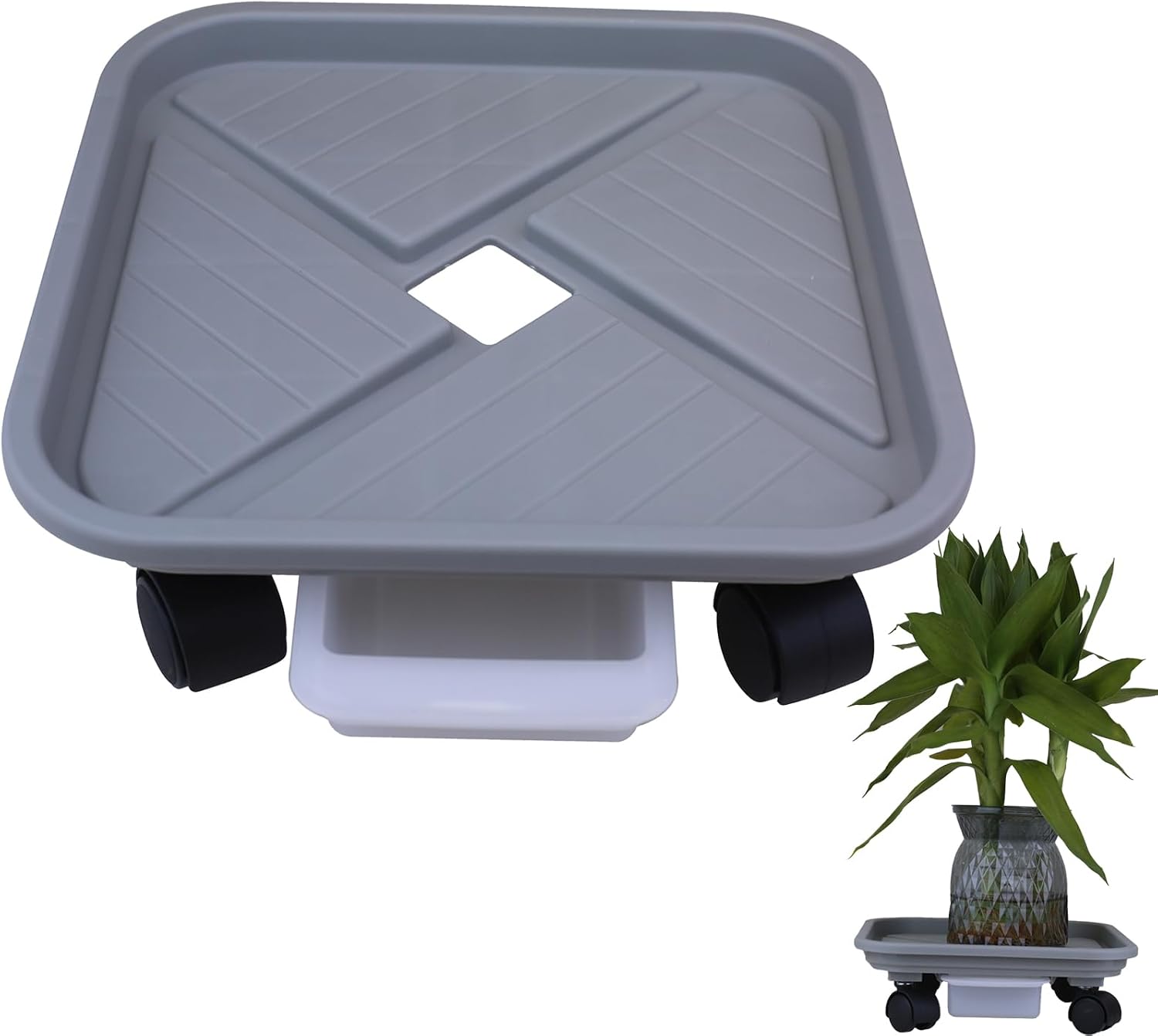 Removable Planter Tray with Swivel Wheels, Plant Tray with Water Storage Drawer, 360° Rolling Heavy Plant cart, Square Planter Stand for Indoor or Outdoor Decoration (Large 29.4)