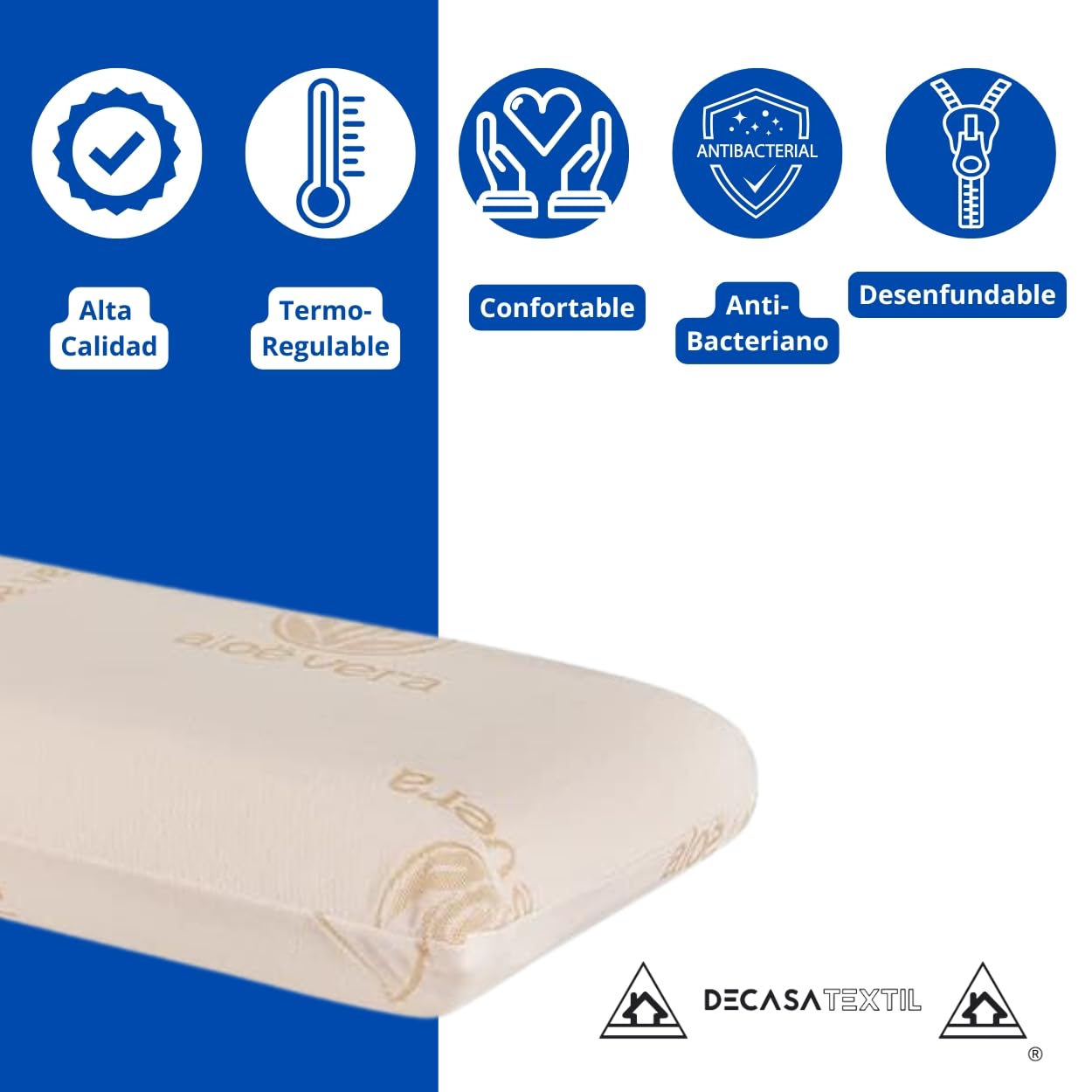 DECASATEXTIL®- Pack de 2 Almohadas Viscoelasticas 80cm para un Descanso de Calidad- Tejido Aloe Vera Plus, con núcleo Viscoelástico, indeformable, hipoalergénico, Termorregulador.