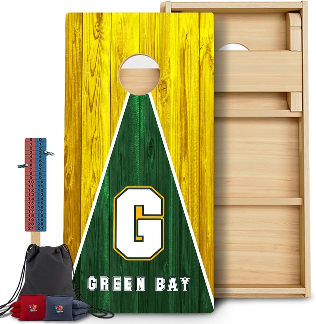 CornholeGamesUSA Pro Cornhole Boards Set | Made in USA | 3/4 Baltic Birch | No Bounce | Triple Thick Legs | Two Brace & Handles, Tournament 2x4 Regulation Set with Score Tower & Cornhole Bags
