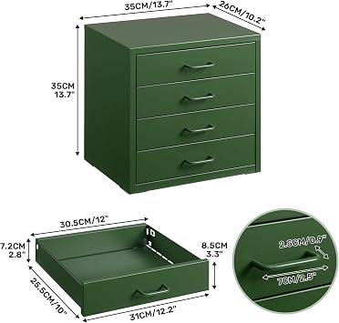 HollyHOME Desktop Drawers Filing Cabinet with 4 Drawers,Organizer Vertical File Cabinets for A4 Letter Size Metal Storage Drawer for Home Office Self-assemble,Green