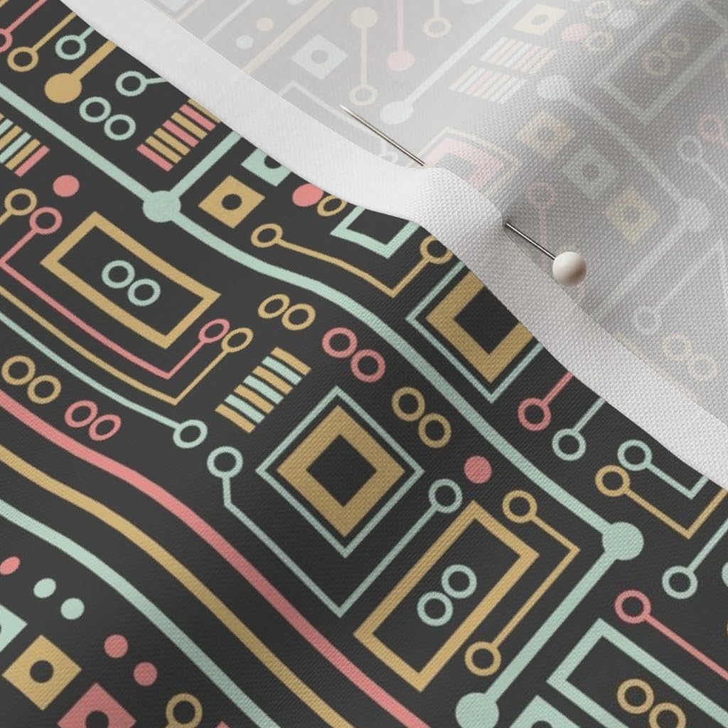 Spoonflower Fabric - Coral Mint Circuit Robot Nerd Geek Computer Technology Science Printed on Petal Signature Cotton Fabric by The Yard - Sewing Quilting Apparel Crafts Decor