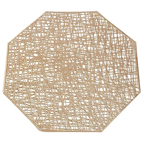 Xmkuwa Placemats 15 Inch Pressed Vinyl Round Table Mates For Dining Table Set Of 6, Washable Wipeable Kitchen Place Mat For Holiday Wedding Dinner Table Decoration Mat (Octagonal Gold, 6Pcs) #TOP18
