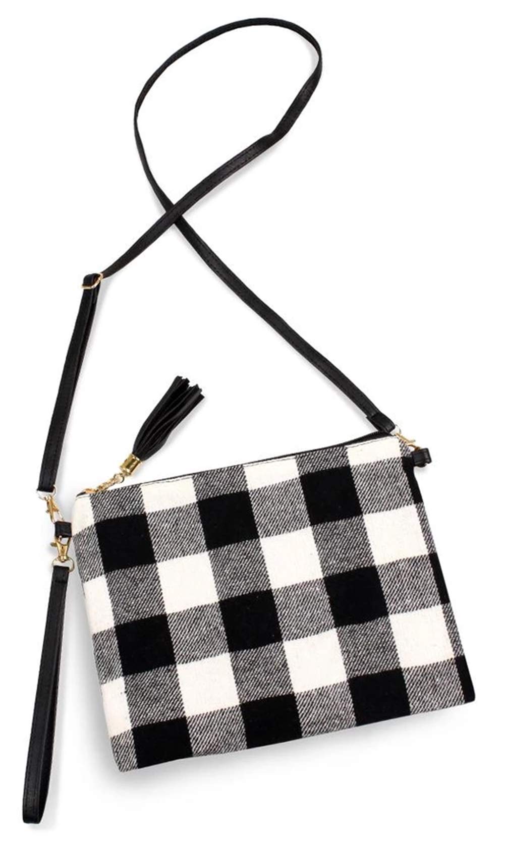 stylesilove Women Stylish Crossbody Clutch Purse Shoulder Handbag Cosmetic Bag Multi-use Case (White Buffalo Plaid)