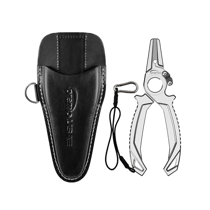 Alicate de Pesca de Titânio danco Premio, Azul Titanium Blue, 17,8 cm, com Cordão e Bainha de Couro