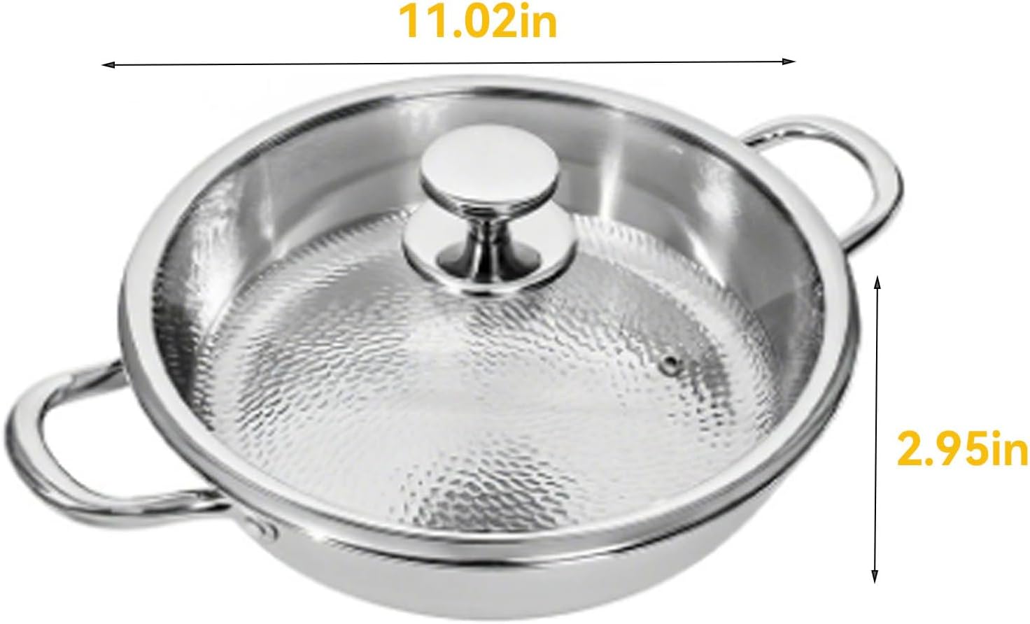 Titanium Hammered Pan, Upgrade Double Handle No Coating Non-Stick Titanium Cookware, Ultra-Durable, Scratch-Resistant, Even Heating Frying Pans, Compatible with All Cooktops,11.02in/lid