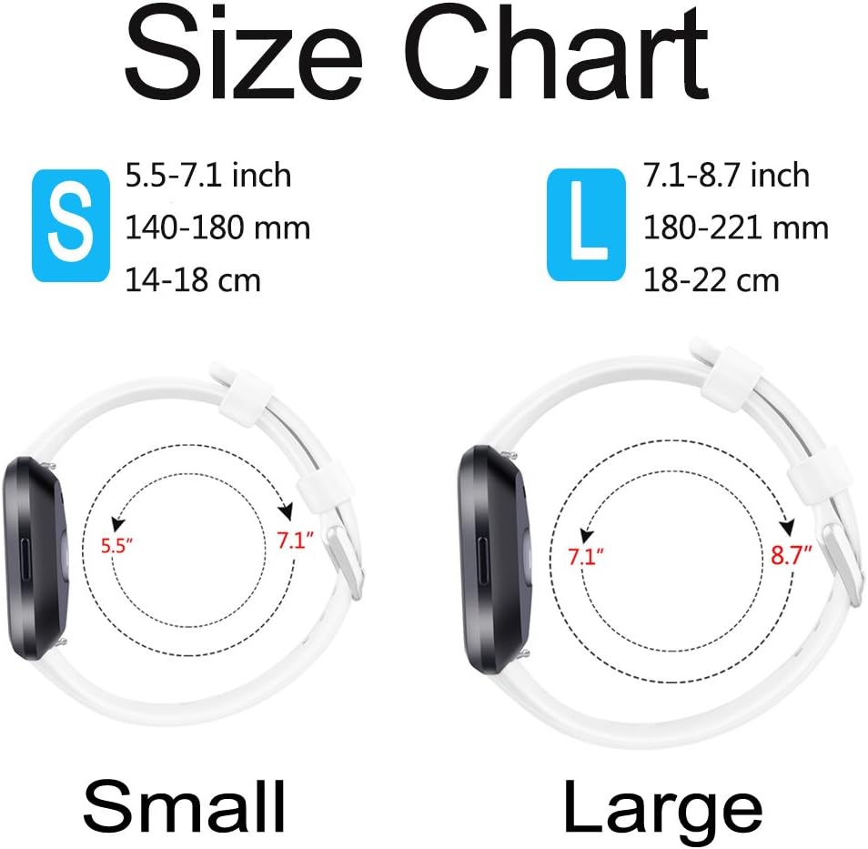 [Pack 3] Silicone Bands Compatible with Fitbit Versa 2 Bands for Women Men, Classic Adjustable Sport Bands for Fitbit Versa & Fitbit Versa Lite (Large for 7.1" -8.7" Wrist, White, Black, Gray)
