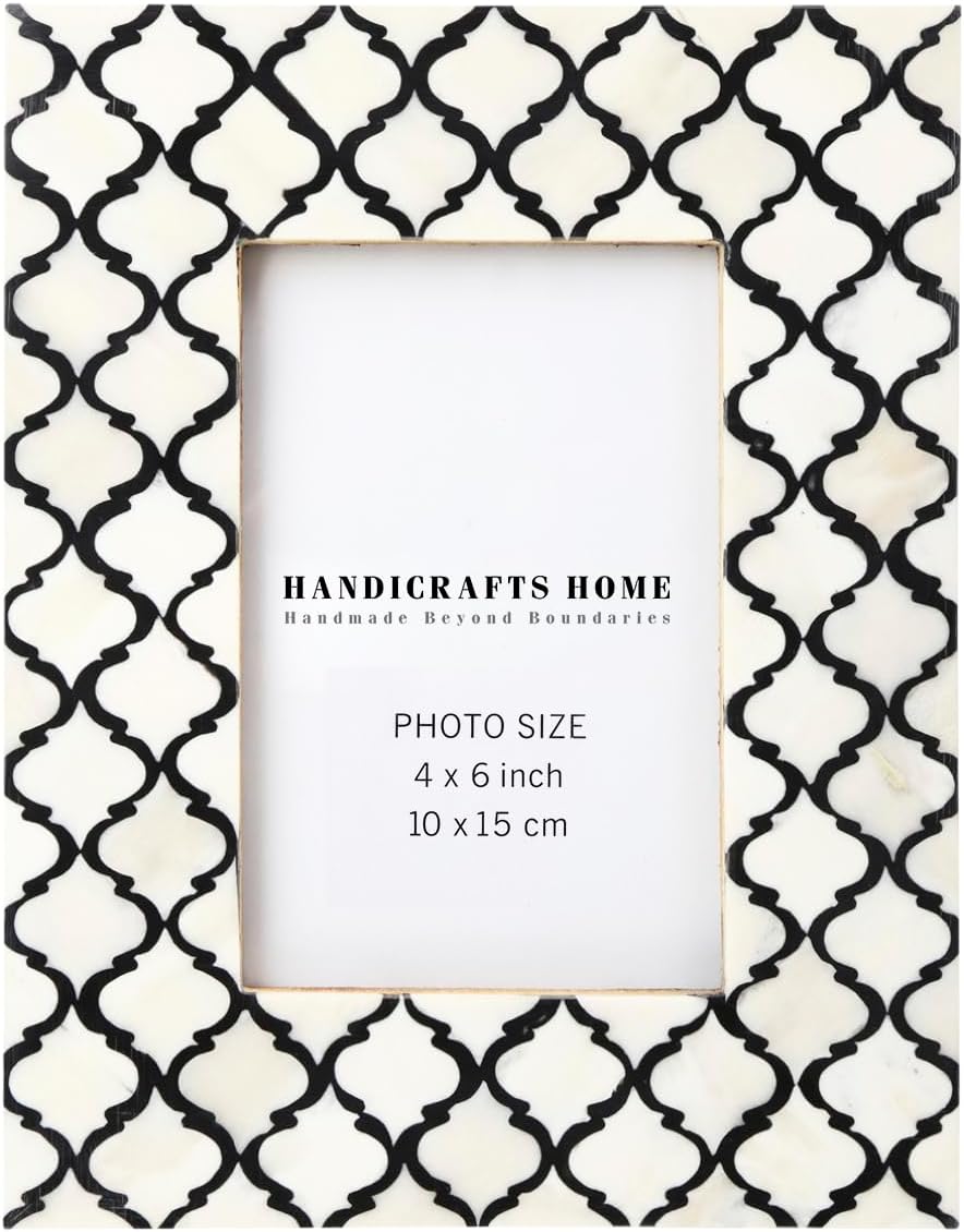 Handicrafts Home Red and White Picture Frame 4x6, Moroccan Bone & Resin Inlay Decorative Photo Frame, Handmade Modern Farmhouse Picture Frame for Wall or Tabletop, Gallery Wall & Living Room Decor