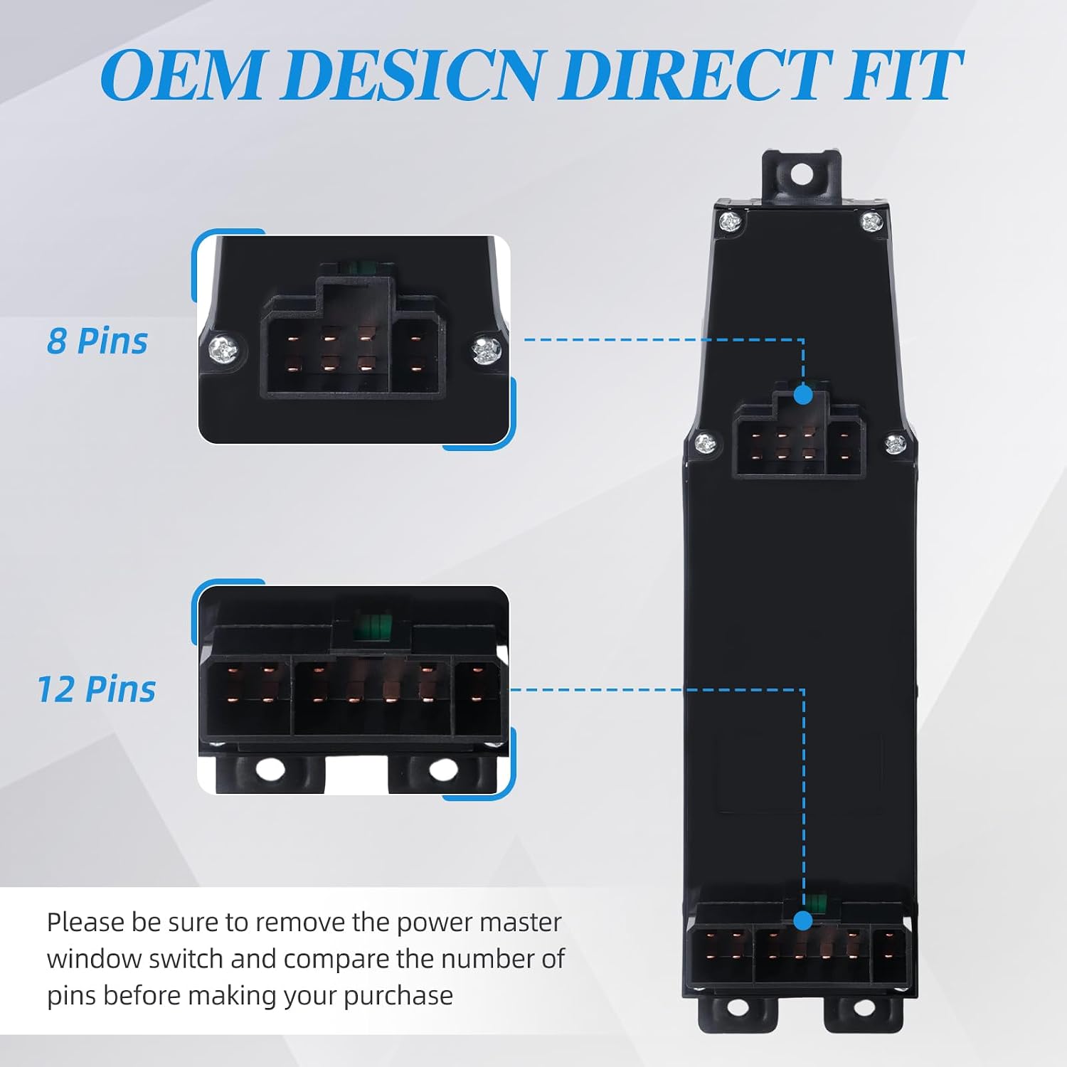 Master Power Window Switch Front Left Driver Side Compatible with 1997-2001 Jeep Cherokee, Replaces OE 56009449AC 8+12 Pins Power Window Switch Button