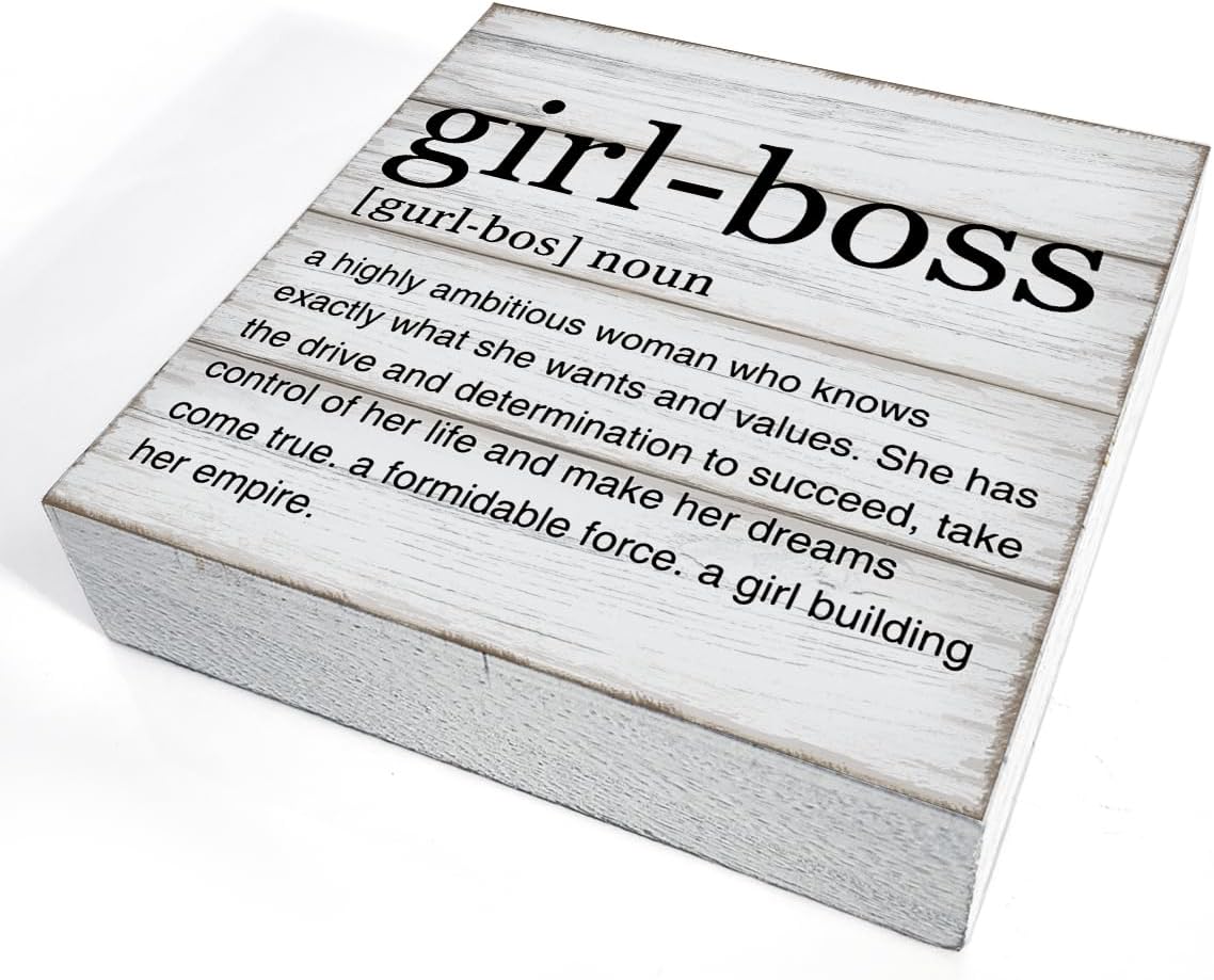 Girl Boss Definition Wooden Box Sign Girl Boss Quote Desk Decor image 3