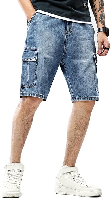 Amazon.com: Pantalones cortos tipo cargo para hombre con múltiples  bolsillos, pierna recta, holgados, de mezclilla, Azul / Patchwork, 33 :  Ropa, Zapatos y Joyería