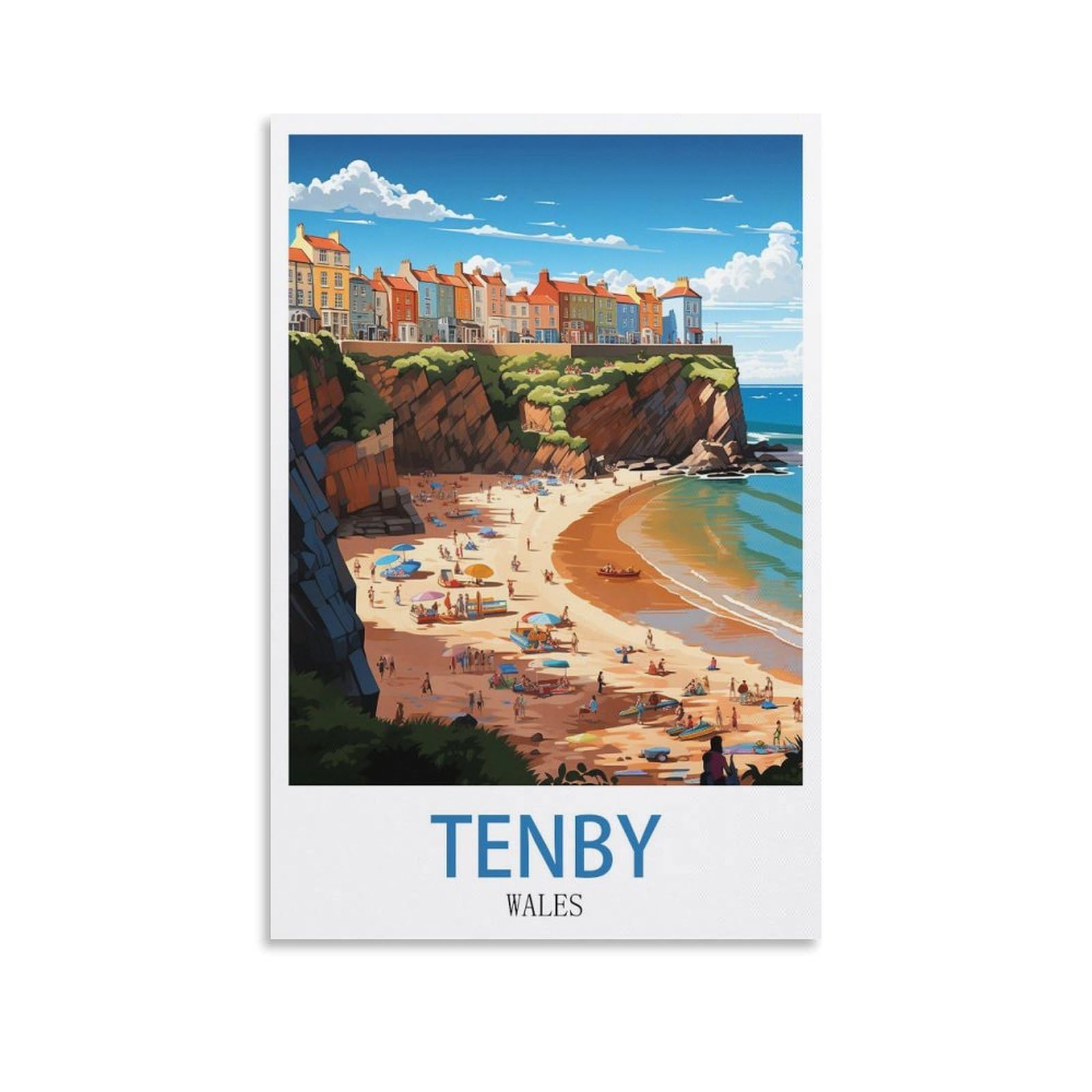 EZMLFA 5D Diamond Art Kits Adults,Tenby Wales,Round Dots Diamond DIY Kits Pictures for Wall Decor Home Office Decoration 40x50cm