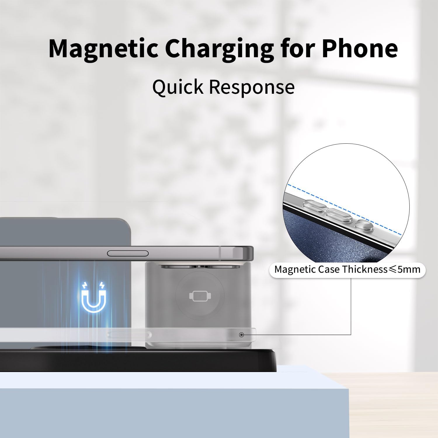 Stazione di ricarica rapida wireless, sveglia 7 in 1 con supporto per caricabatterie wireless, dock di ricarica per dispositivi Apple e Samsung Galaxy, per iPhone Watch e Airpods (nero)