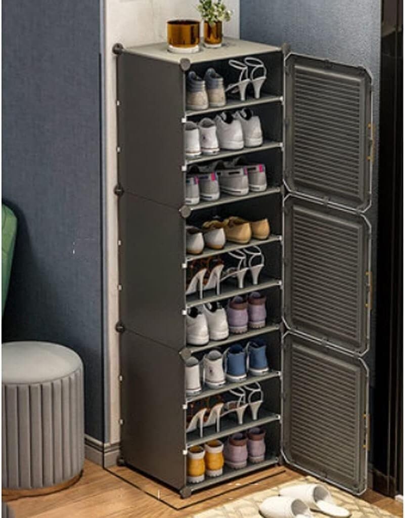 Armoire à chaussures design gris foncé avec étagère intérieure fermée