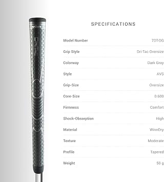 Winn Golf Grips DriTac Non-Slip Cushioned, Moisture-Wicking & Shock Absorption,AVS Technology, Hand Alignment & Lighter Grip Pressure,Tacky All Weather (Gray / Black, Oversize)