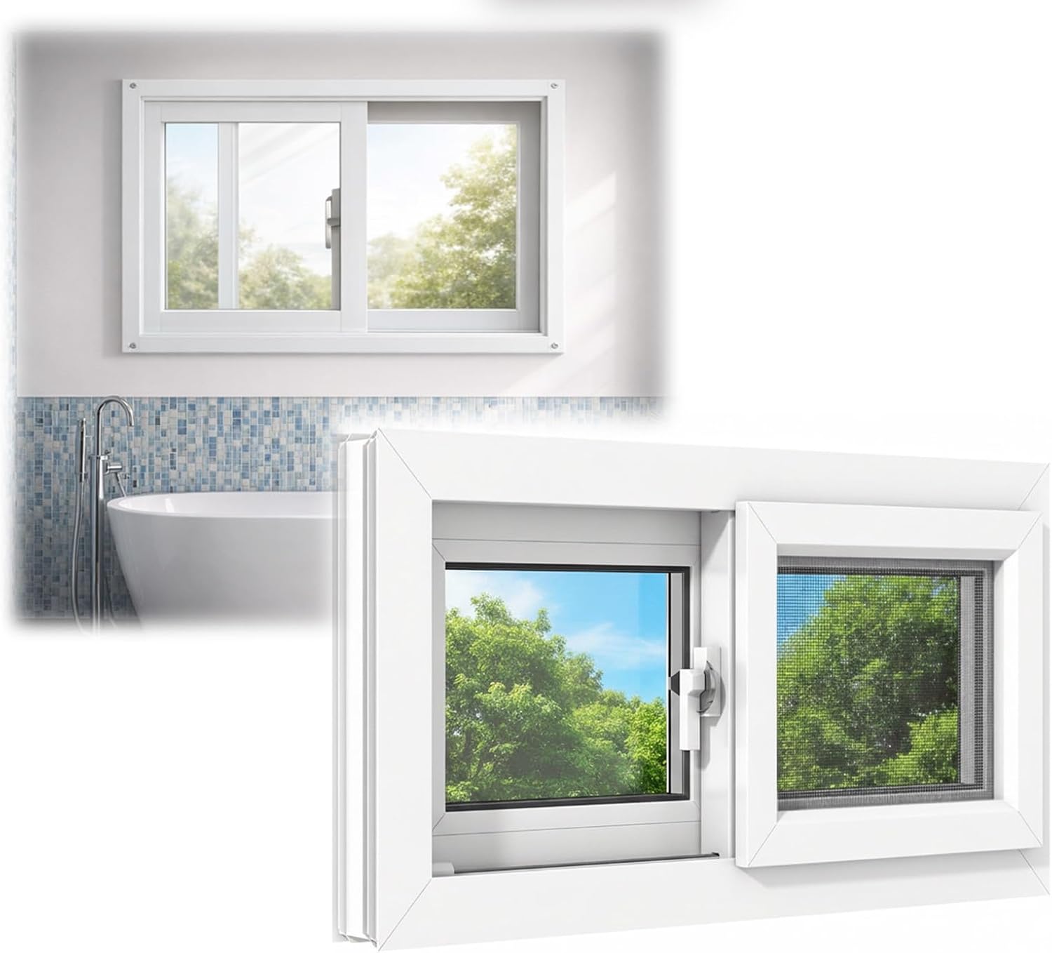 Sliding Window for Household, Bathroom, Garage, Shed - Basement Windows with Tempered Glass and Fiberglass Screen, Aluminum Horizontal Replacement Window 10IN-50IN(White,24x12in)