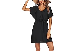 Women's Swimsuit Coverup Casual V Neck Short Sleeve Beach Cover Up Dress