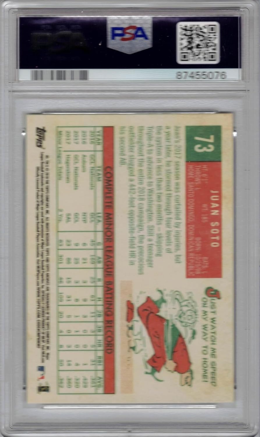 2018 Topps Archives Baseball #73 Juan Soto Rookie Card Graded PSA 9 Mint