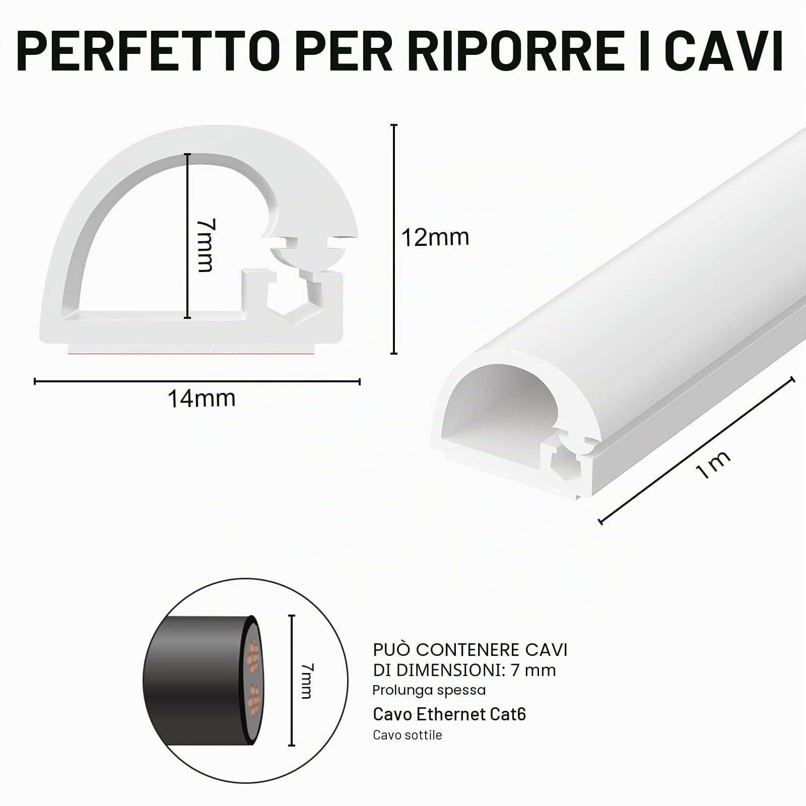 Canalina Passacavi Adesiva Bianca 1M Fili Elettrici Parete Canalina Flessibile PVC Silicone Morbido Protezione Cavi Pavimento Esterni Resistente Alle Intemperie per Ufficio Casa Scuola