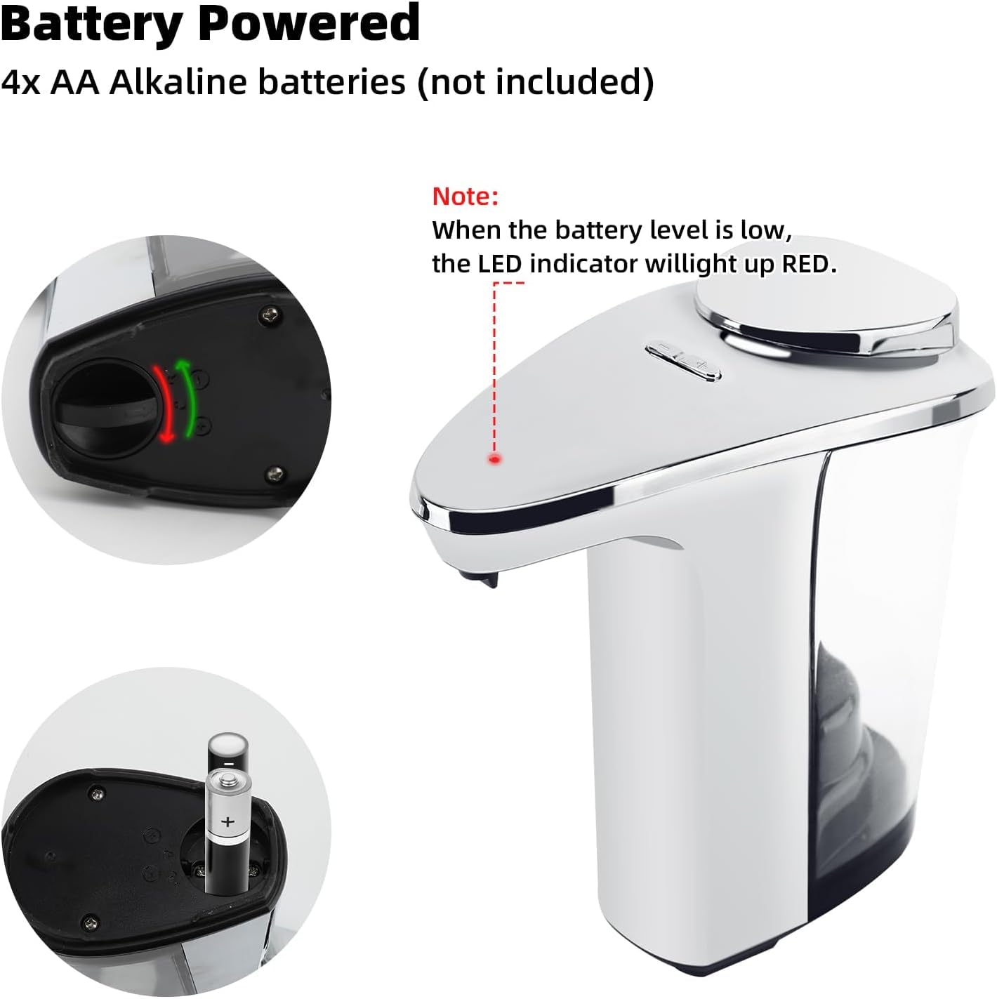 Dispensador automático de jabón, dispensador de jabón de manos y platos sin contacto, funciona con pilas, dispensador de jabón líquido con sensor, 480 ml para fregadero de cocina, baño