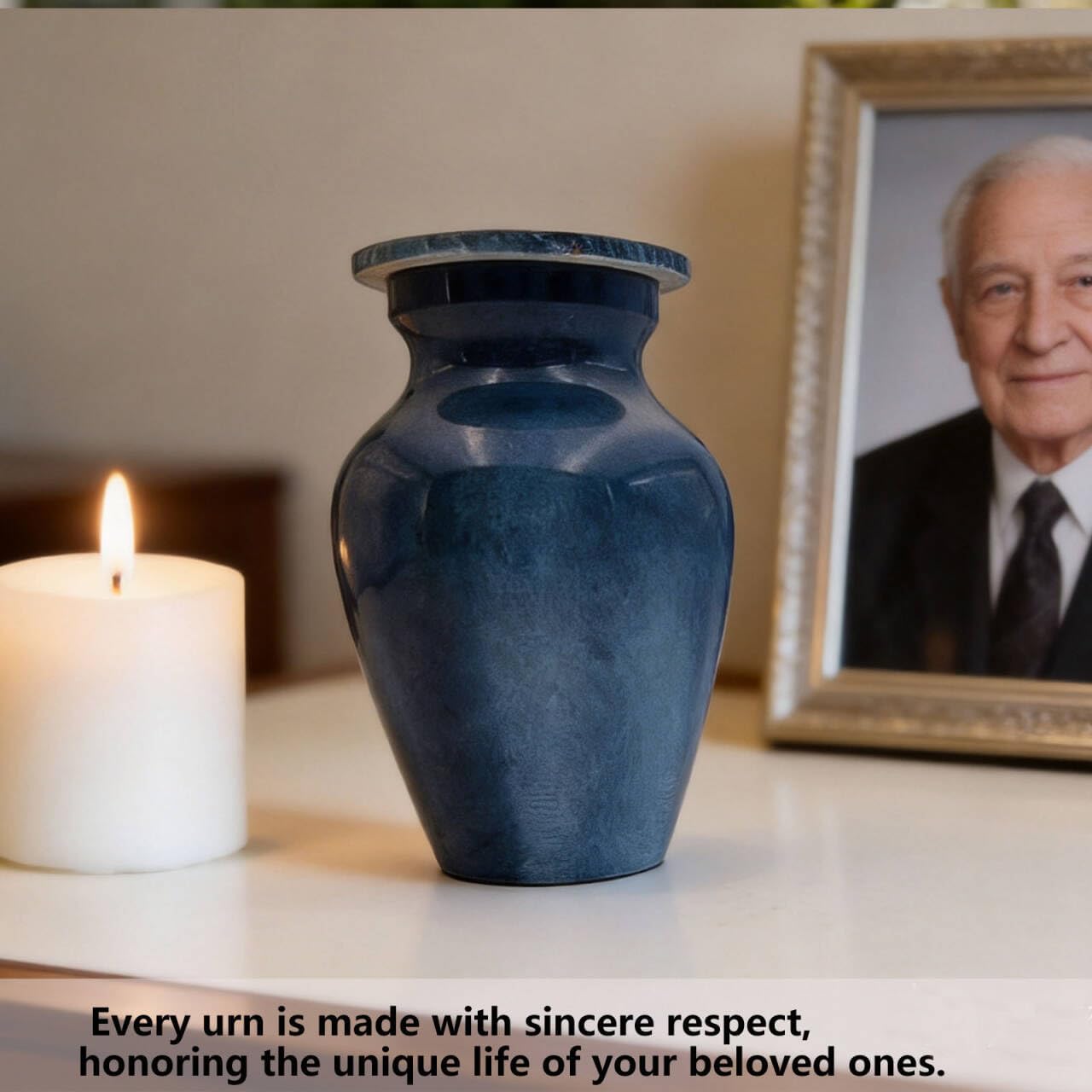 Marble Finish Cremation Urns for Human Ashes-Small Memorial Token Urn with Velvet Bag & Planet Necklace – A Perfect Tribute & Gift for Families