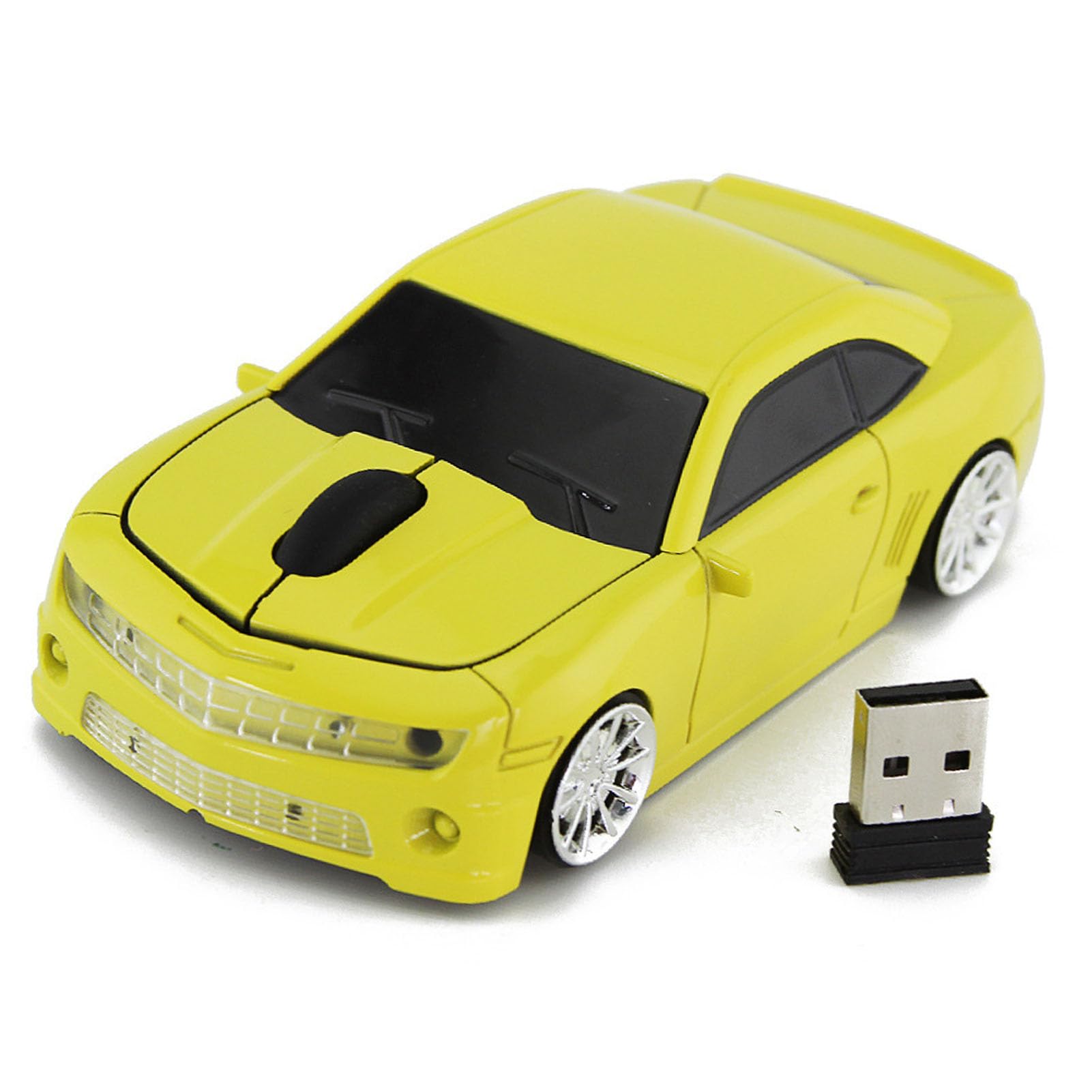 ciciglow Mouse per Computer Wireless, Mouse Wireless 2.4G a Forma di Auto Sportiva con Sensore Ad Alta Precisione, Mouse a Risparmio Energetico (Yellow)