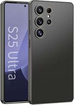 Case for Samsung Galaxy S25 Ultra, Super Slim Minimalist Anti-Scratch Hard Back Cover Precision Camera Lens Hole Plating Shockproof Shell,Black,S25 Ultra