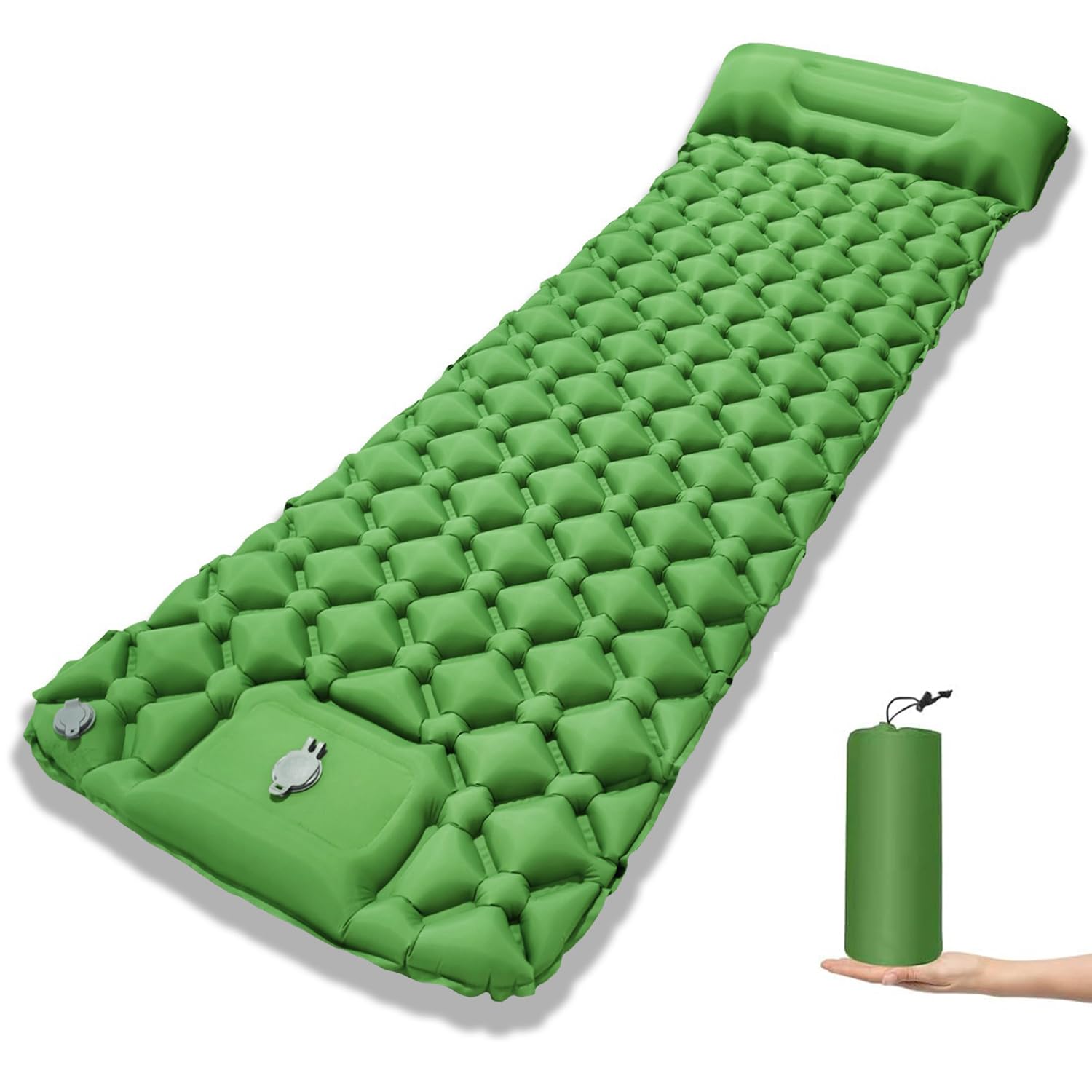 hzbaiyi Camping Mat, Sleeping Pad for Camping, All-in-One Ultralight Inflatable Sleeping Mat with Built-in Foot Pump & Pillow, Portable Compact Camping Mattress for Hiking, Backpacking (Green)