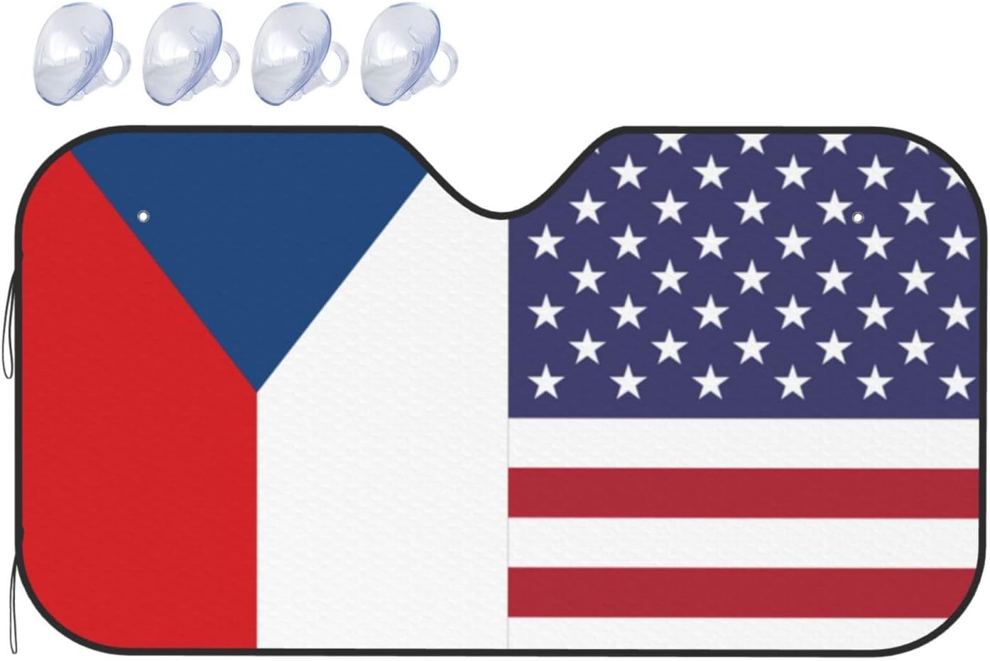 America Czech Friendship Flag Foldable Car Windshield Sunshade Blocks Heat and Sun Glare Uv Rays