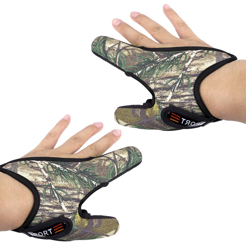 2Pcs Fishing Protective Gloves Finger Stall, Camouflage Thumb + Index Finger Protector Neoprene Glove for Men Outdoor Fishing