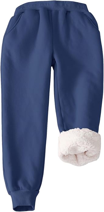 Girls Boys Fleece Sweatpants Sherpa Lined Joggers Pant Winter Warm Kids Athletic Pants Elastic Waist with Pockets