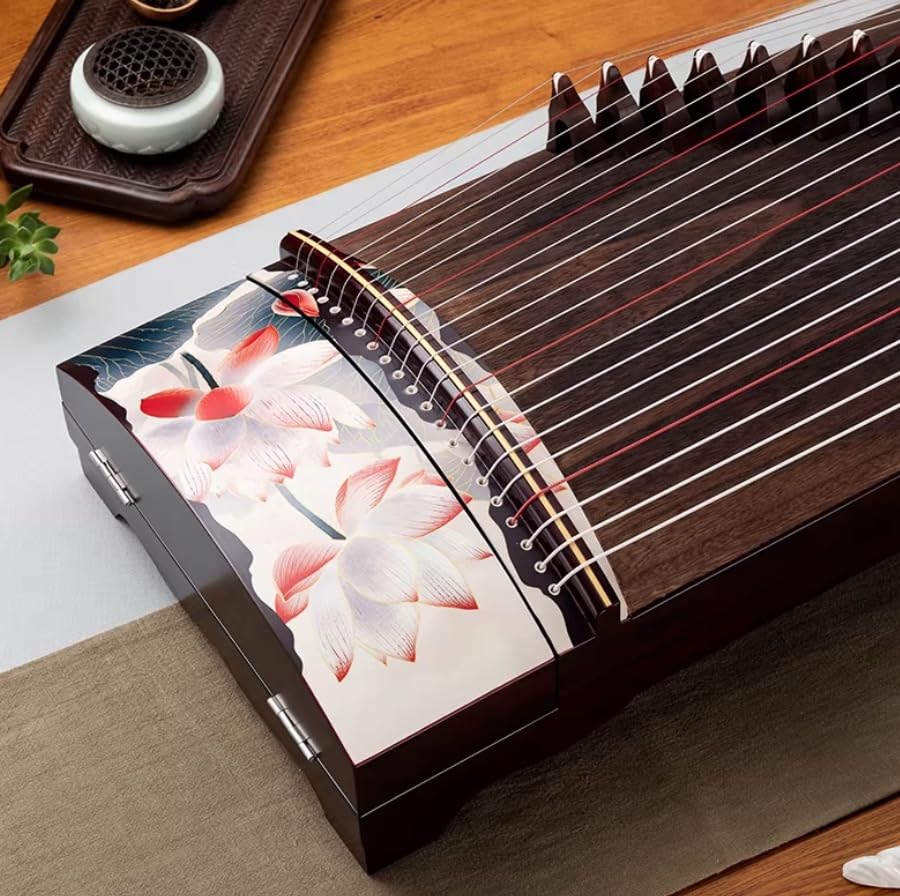 Guzheng Chinesische Saiteninstrumente, 163 cm, 21 Saiten, rotes Lotus-Muster