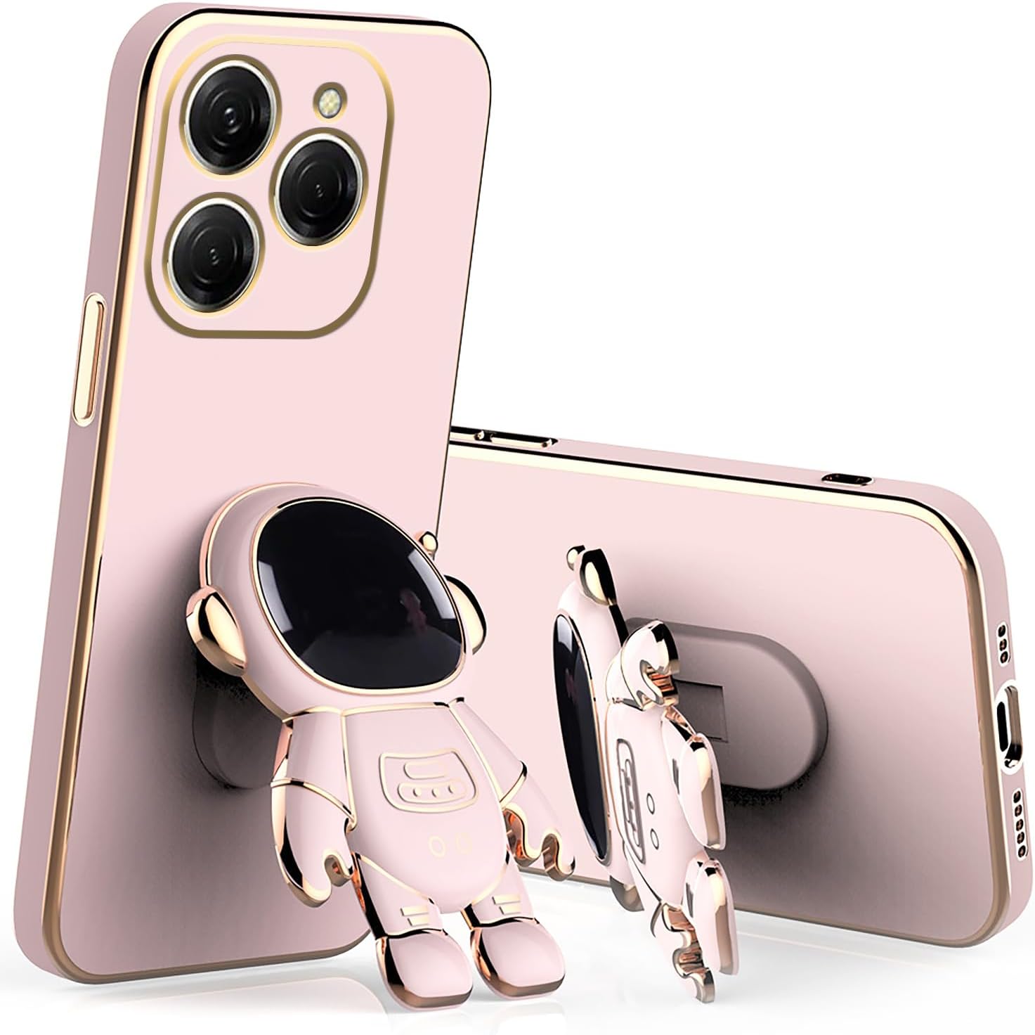 Compatible with Tecno Spark 20 Pro Case Silicone Cute Cases with Astronaut Stand, Phone Case for Tecno Spark 20 Pro Slim Plating Protection Shockproof Cover (Pink)