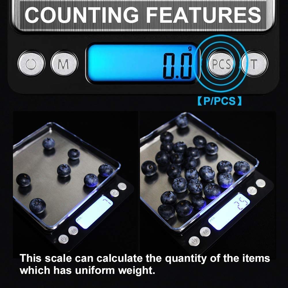 Báscula de Cocina Digital de 3 kg/0,1 g, báscula electrónica Profesional para Alimentos con Pantalla LCD iluminada, Color Negro,