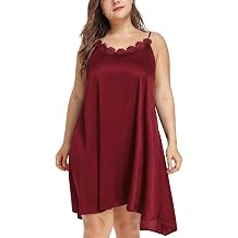 Womens Plus Size Satin Nightgown Sleeveless Chemise Slip Lingerie Sleepwear with Floral Neckline