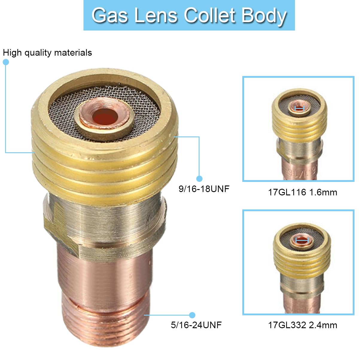 Lot de 26 lentilles à gaz torche de soudage pour TIG #10 kit de gobelets en verre avec lentille à gaz et pince courte 1,6 mm 2,4 mm, kit d'accessoires de torche de soudage pour TIG WP-17/18/26