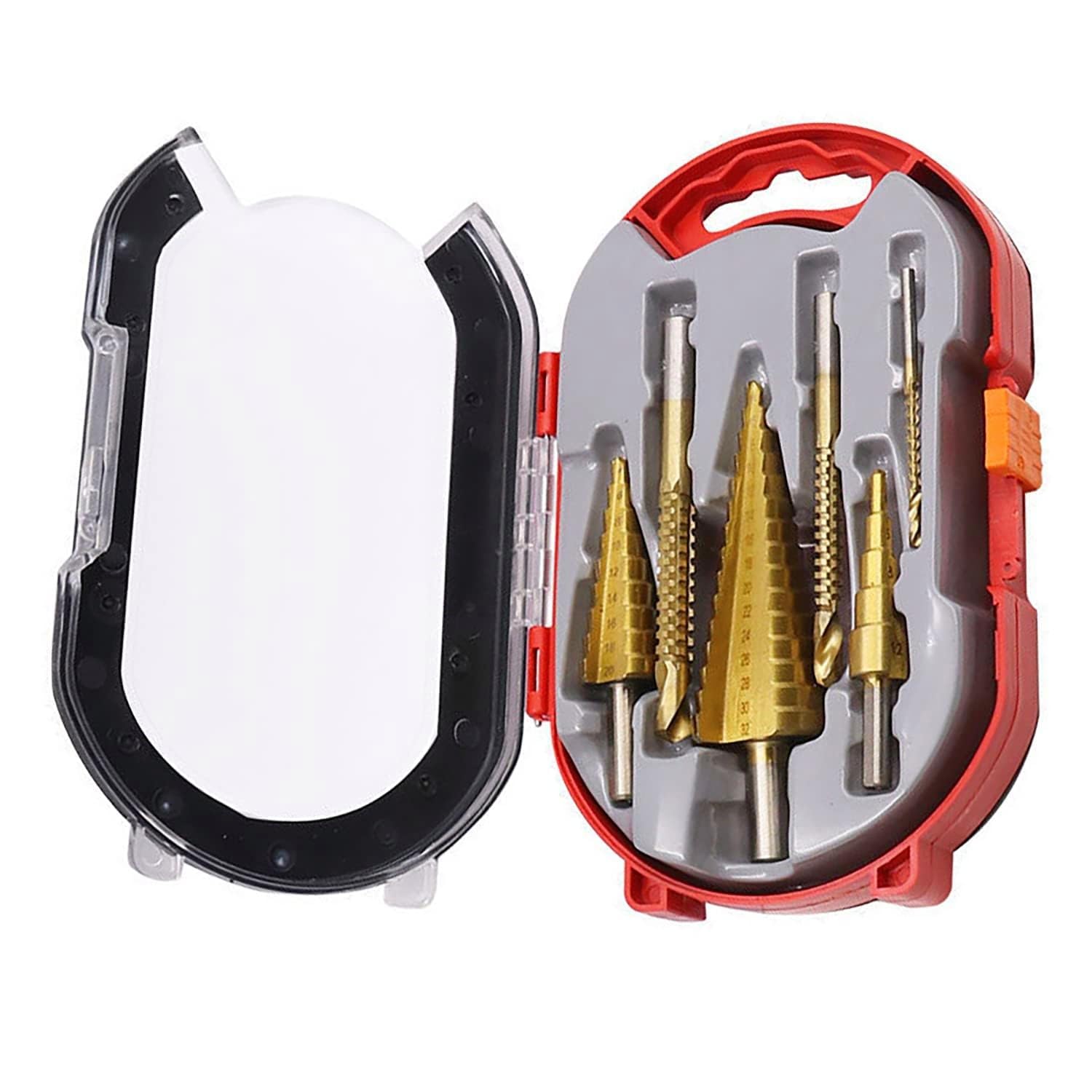 6Pcs Titanium Coated Drill Bit Set,Included 3 Sizes of Step Drill Bits and 3 Sizes of Twist Drill Bits for Hole Drilling Metalworking Woodworking,with Plastic Storage Box