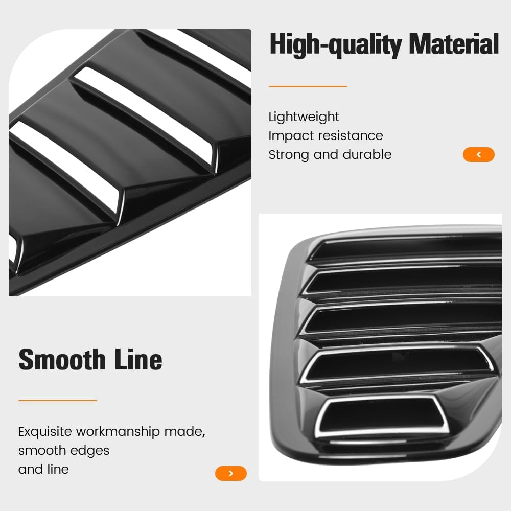 Side Window Louvers, Compatible with 2005-2009 Ford Mustang V6 Coupe, ABS Plastic Gloss Black OEM Style Air Vent Scoop Shade Cover Blinds, 2PCS