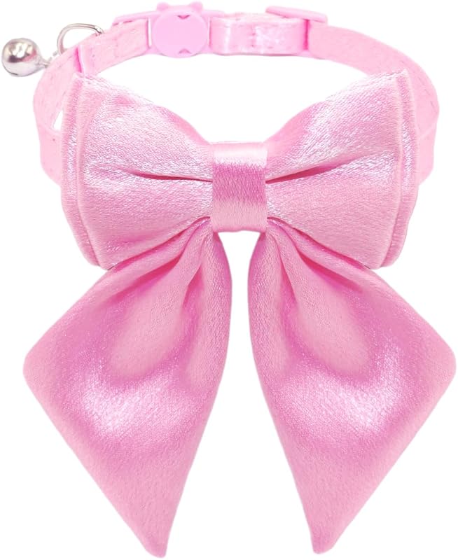 Coleira para Gatos THAIN com Fivela Breakaway, Sino e Laço Removível, Rosa Sólido (S)