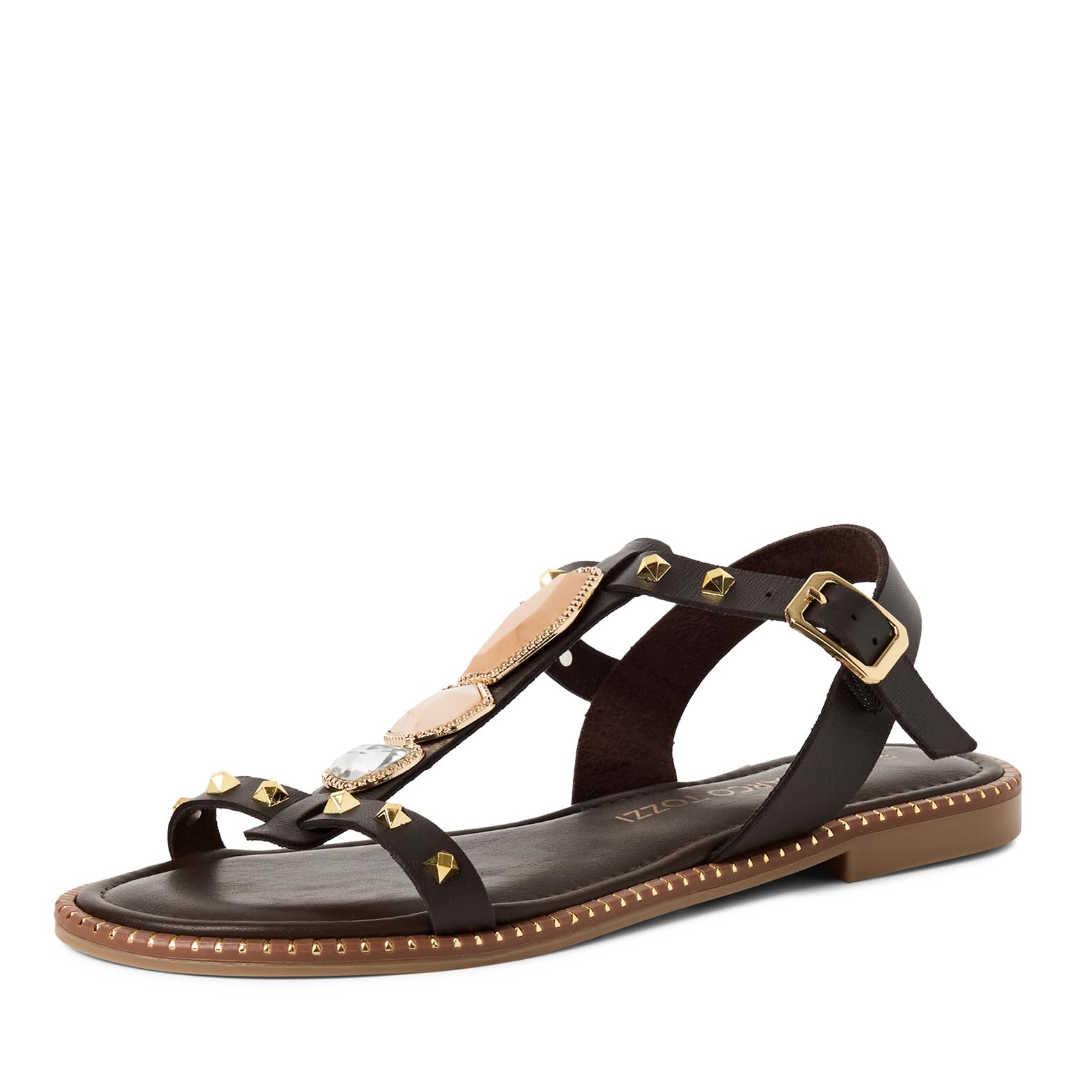 MARCO TOZZI Women's Sandal Leather Elegant sandal with block heel, brown (CAFE), 8.5 UK