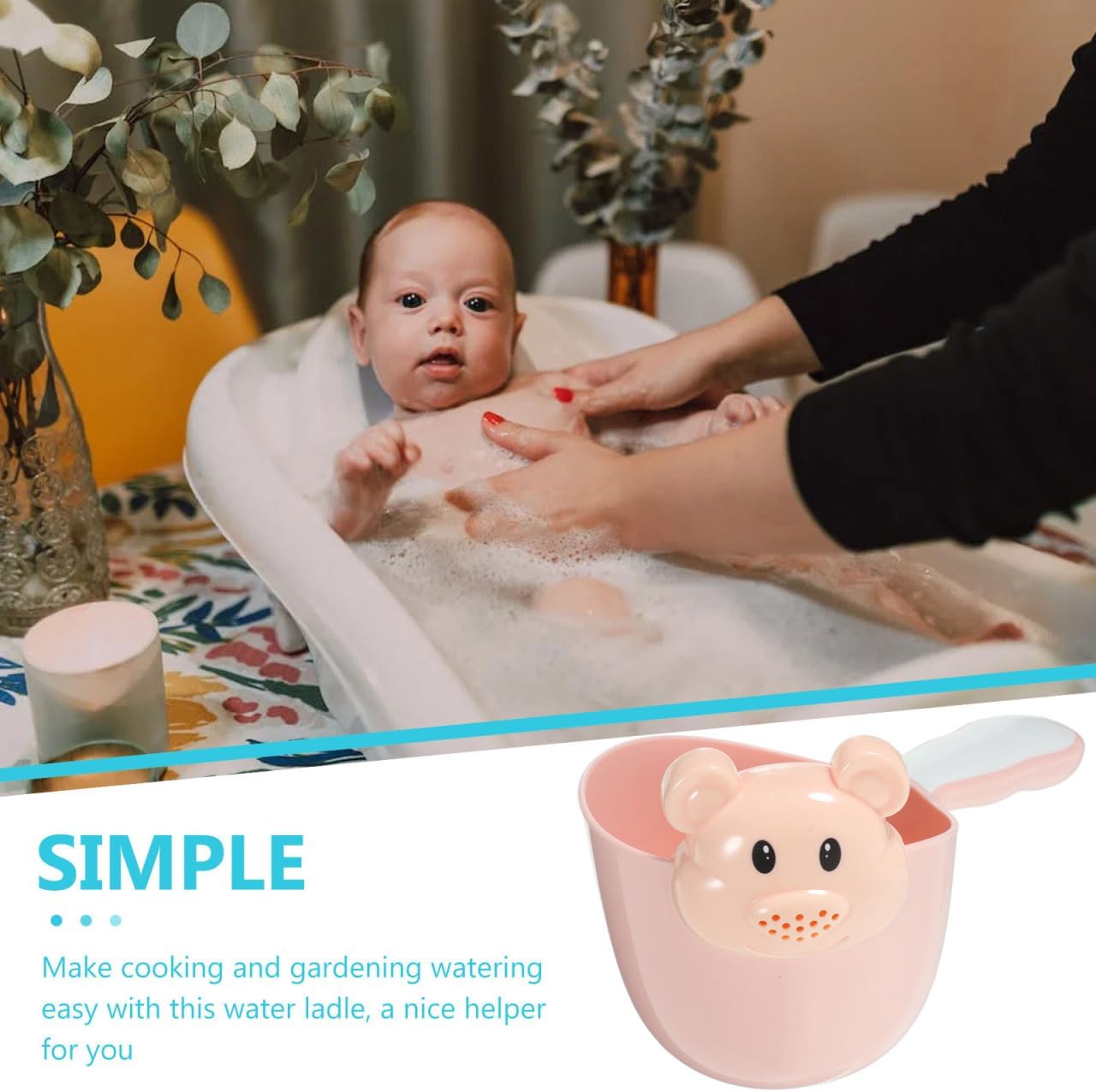 Kisangel Baby Shampoo Rinse Cup Large Capacity Thickened Pp Material Comfortable Round Handle Tear-Free Waterfall Rinser for Infant Hair Wash