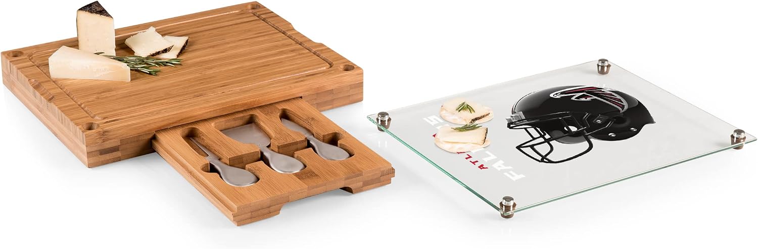 PICNIC TIME NFL Concerto Glass Top Cheese Board and Knife Set - Charcuterie Board Set - Glass Top Cutting Board, (Bamboo)