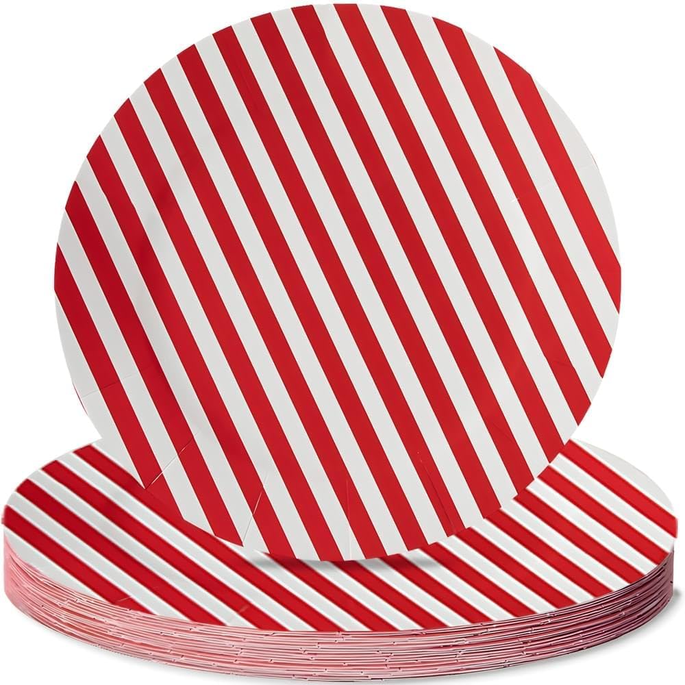 Fun Express Red & White Striped Paper Chargers - 24 Pieces