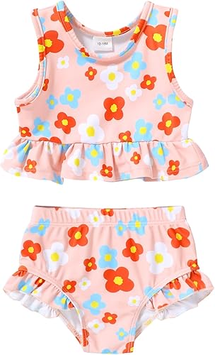 YOUNGER TREE Traje de baño de verano para niñas pequeñas, sin mangas, traje de baño a rayas, traje de dos piezas, bikini de