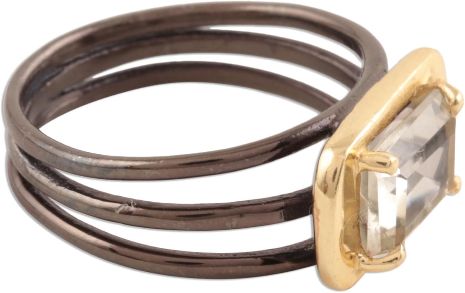 NOVICA Artisan Handmade 18k Gold Accented Prasiolite Singlestone Ring from India .925 Sterling Silver Cocktail Gemstone Modern 'Modern Prism'