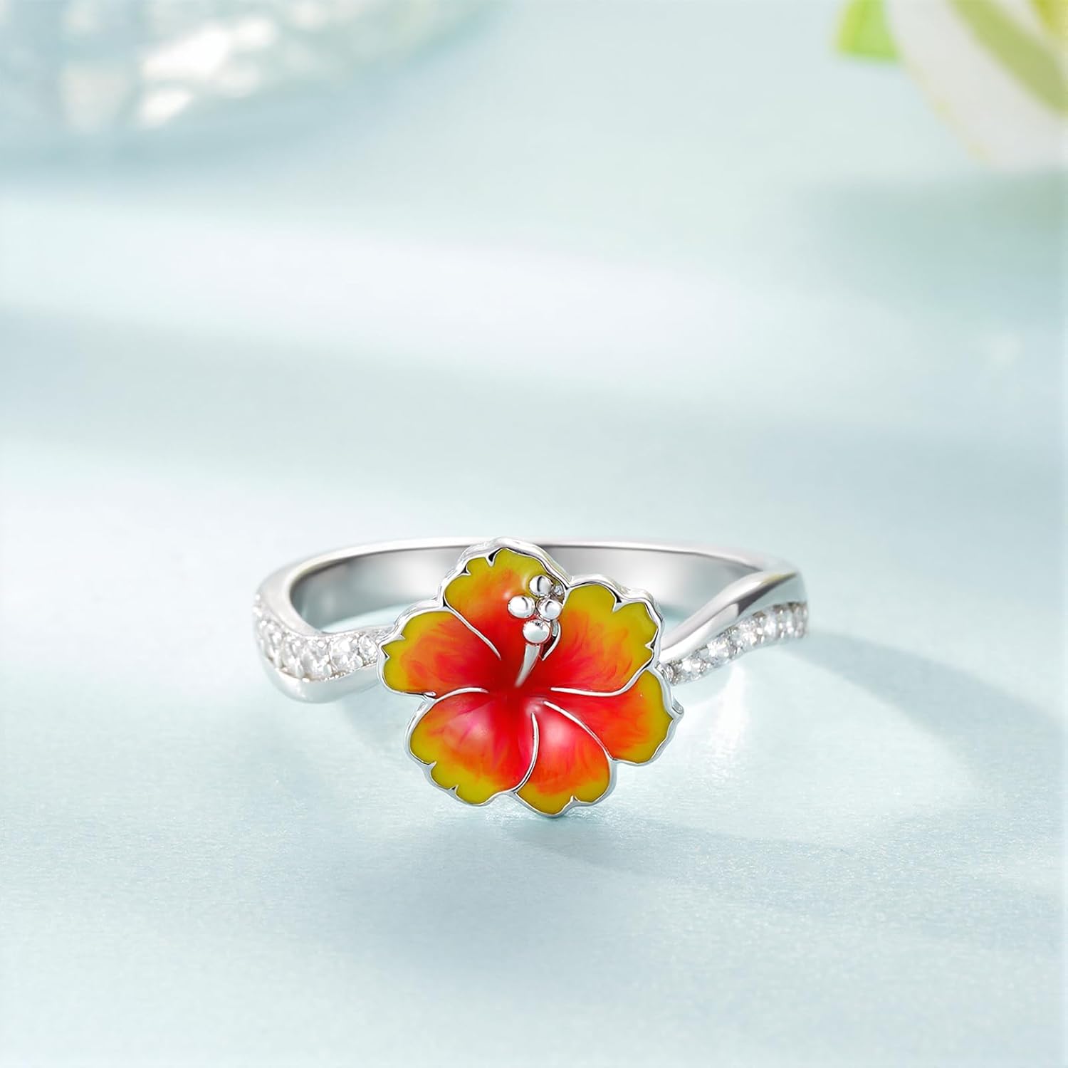 Hibiscus Ring 925 Sterling Silver Hawaiian Ring Hibiscus Hawaiian Jewelry Gifts For Women - Image 2