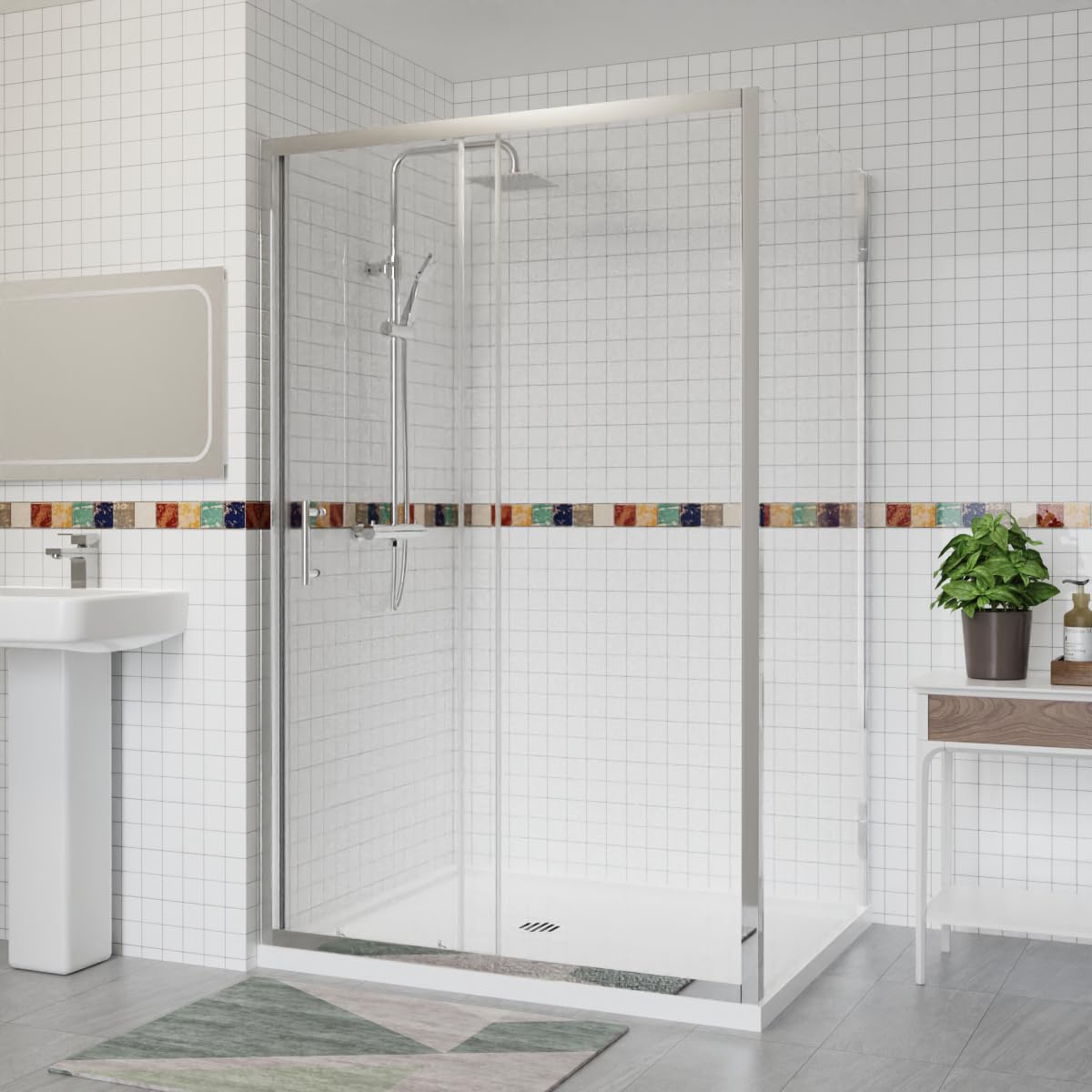 Aquariss Chrome 1200X900mm Sliding Shower Enclosure With Side Panel