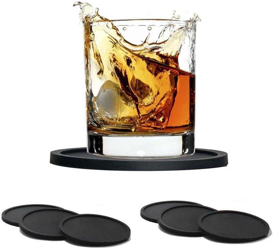 GKONGUSilicone Non-Slip Coasters, 6 Pieces Soft Touch Rubber Coasters Drink Cup Mat Washable Bar Drinking Coasters