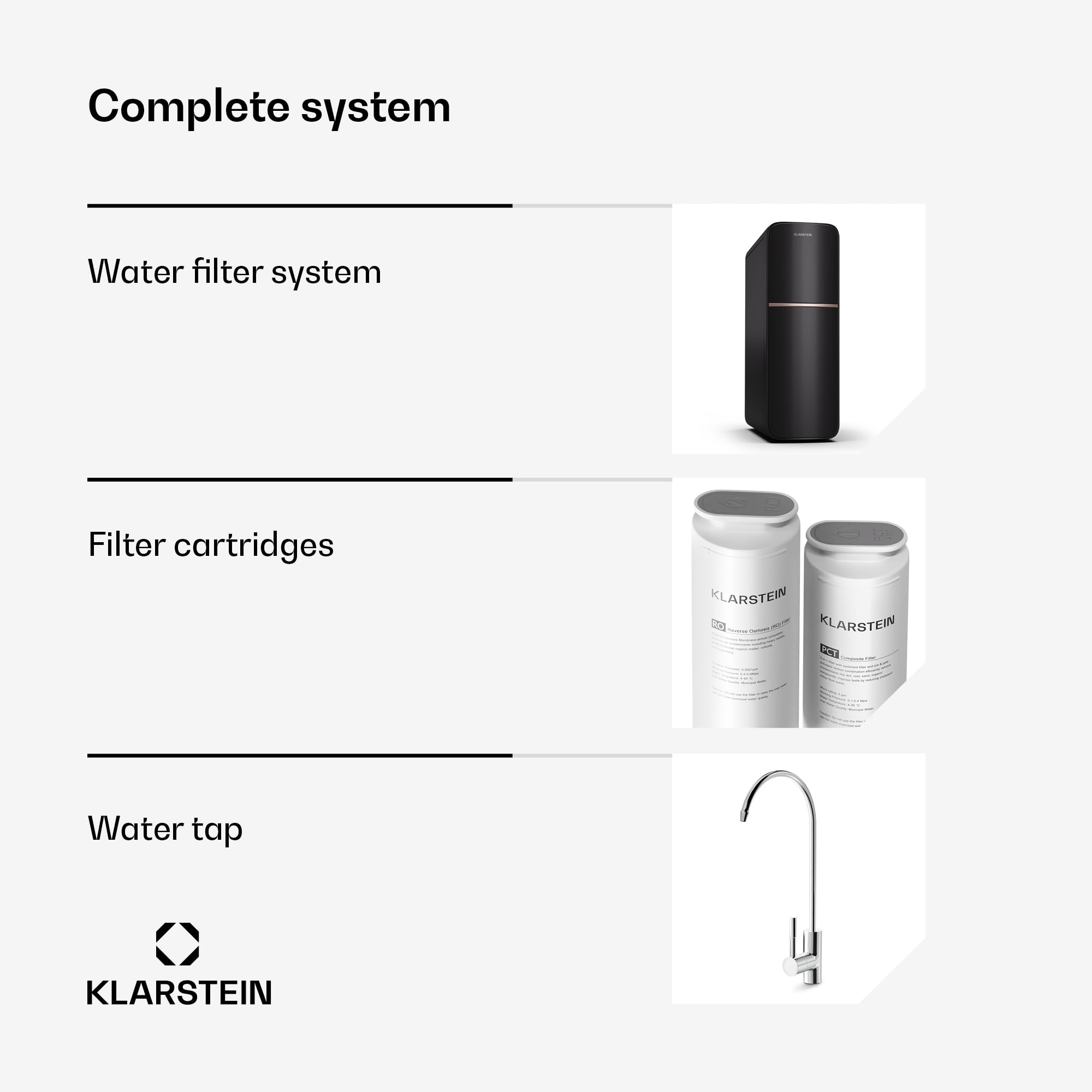 Klarstein System filtracji wody z odwróconą osmozą, 800GPD podzlewowy system filtracji wody pitnej, 5-stopniowa filtracja, 2 filtry, Osiąga 99,99% czystości, Szybka instalacja odwróconej osmozy RO